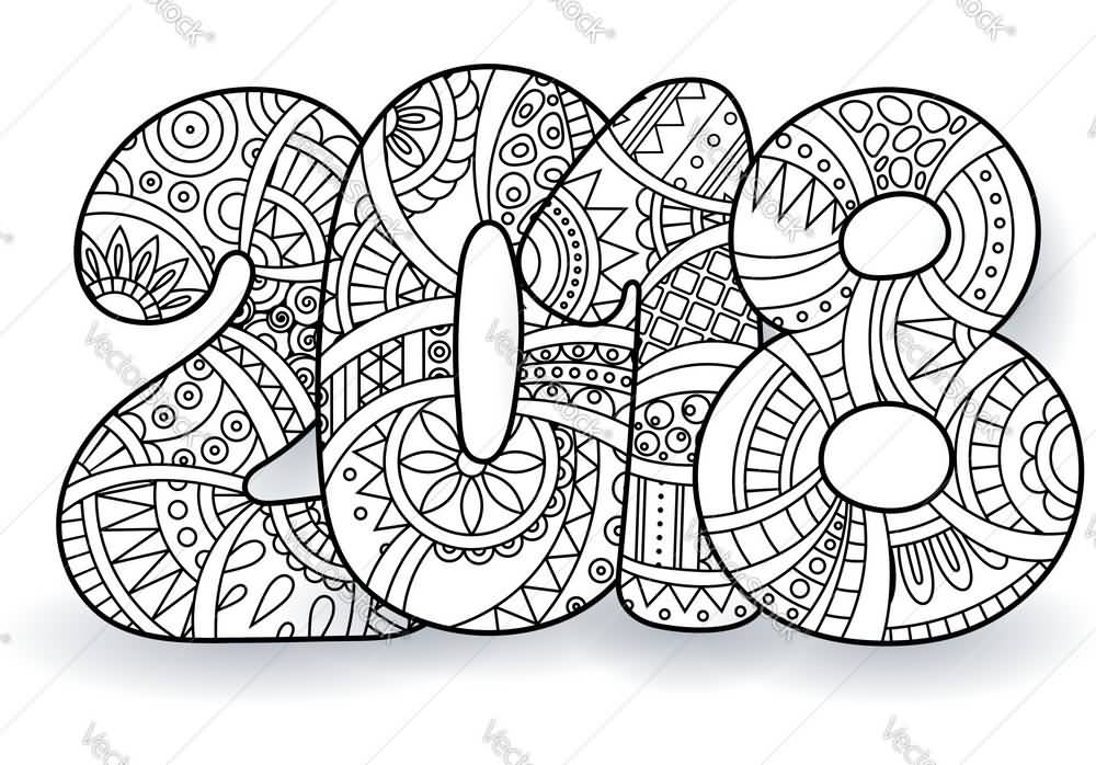 New Year 2018 Coloring Pages Template Image Picture Photo Wallpaper 03