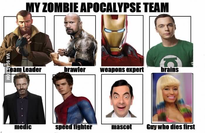Zombie Apocalypse Team Meme Funny Joke 07