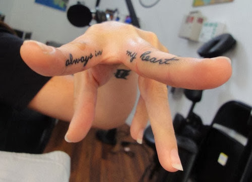 Always In My Heart Finger Black Ink Tattoo For Design For Women