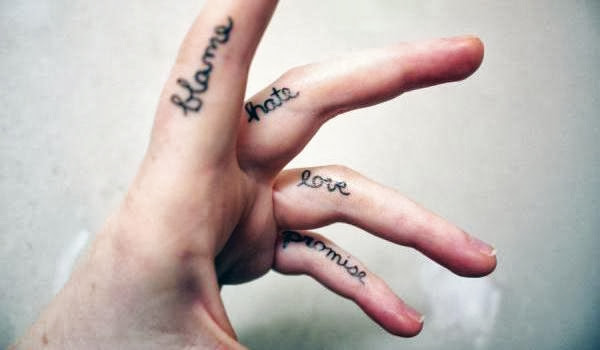 Blame Hate Love Promise Tattoo For Girl Fingera