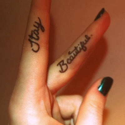 Cute Stay Beautiful Finger Tattoo Design For Cool Girl