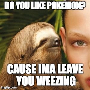 Do you like pokemon cause ima leave you weezing Funny Sloth Wisper Memes