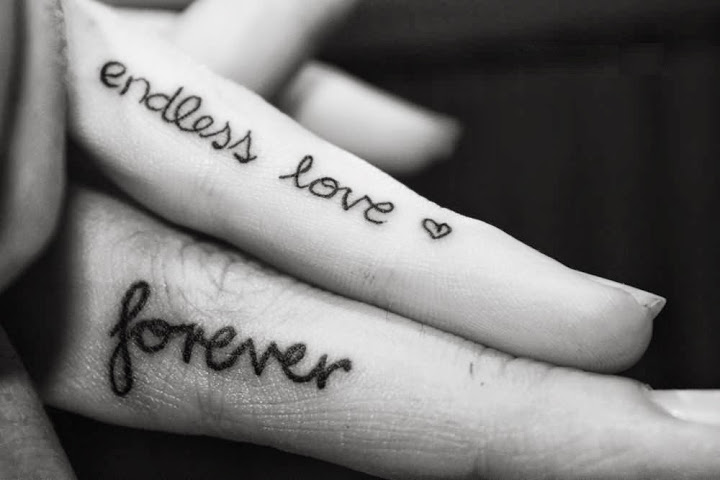 Fabulous Endless Love Forever Couple Tattoo Design On Finger