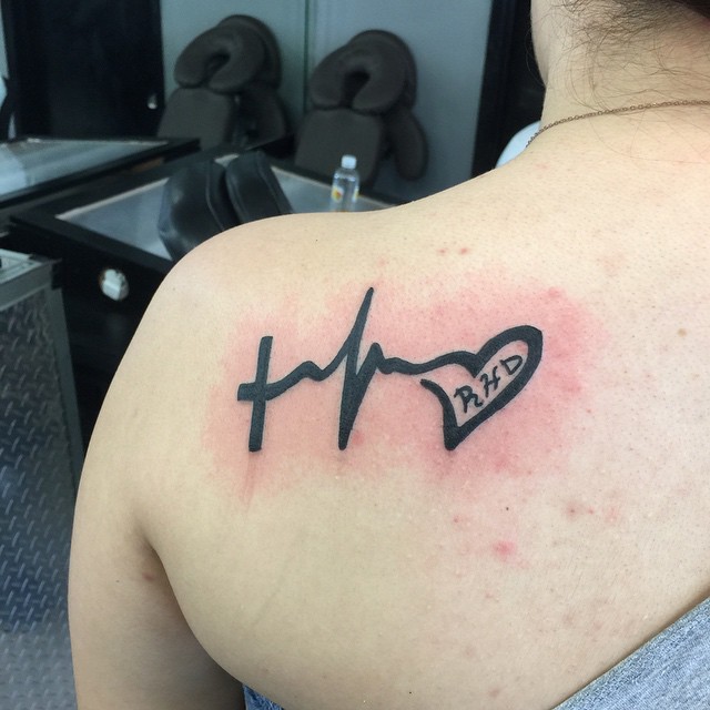 Fabulous Heartbeat Cross EKG Heart Tattoo For Women Back Shoulder