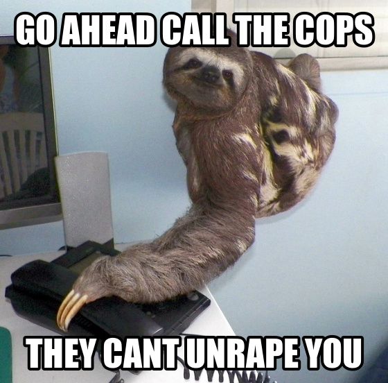 Go ahead call the cops they cant unrape you Funny Sloth Memes