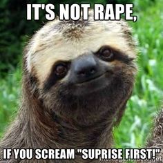It's not rape if you scream suprise first! Funny Sloth Wisper Memes