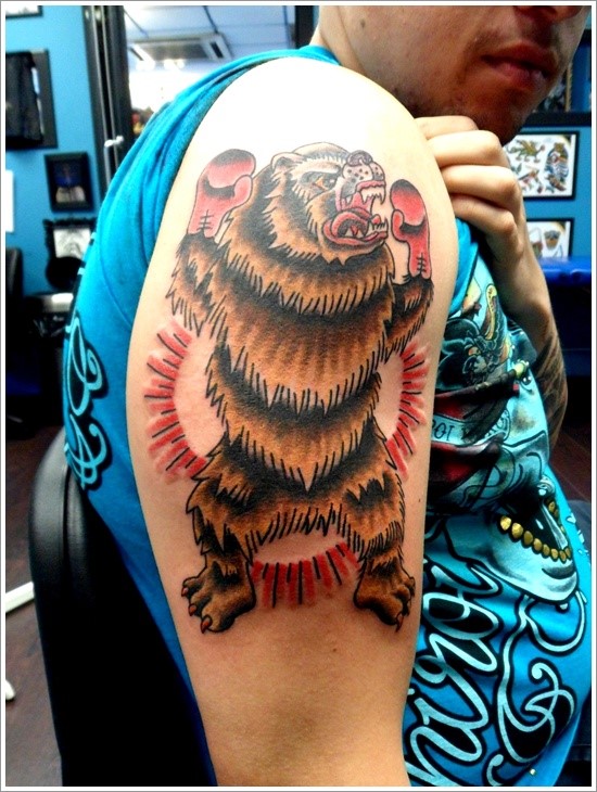 Mind Blowing Boker Bear Tattoo Design Made On Men Shoulder