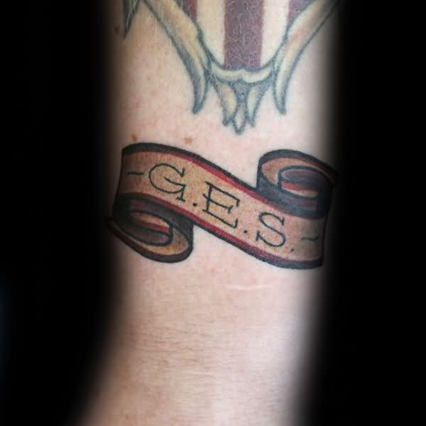 Mind Blowing G.E.S. Banner 3d Tattoo For Men Lower Sleeve