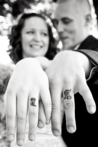Mind Blowing Initial Tattoo For Couple On Finger