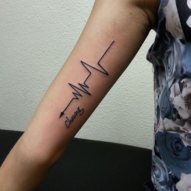Most Amazing Arrow Heartbeat Tattoo Design For Men Biceps or Inner Arm