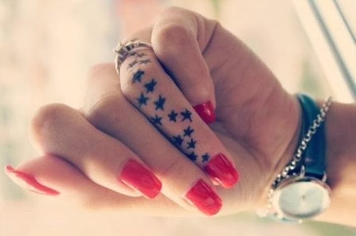 Nice Star Tattoo Design For Women Ring Finger