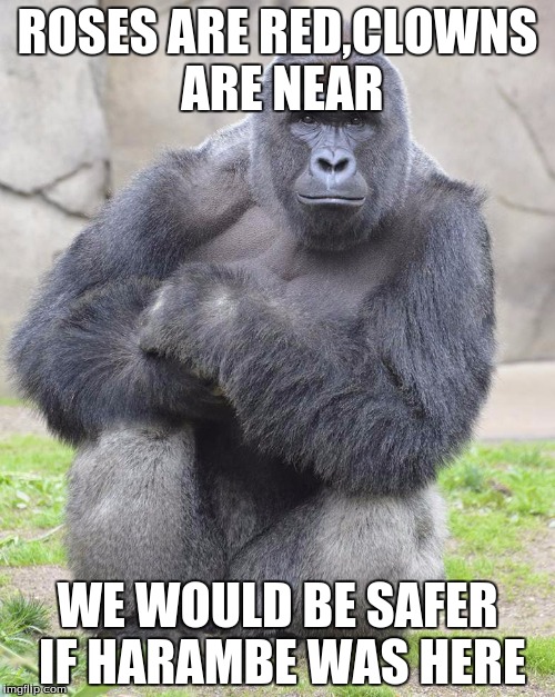 Roses Are Red, Clowns Are Near We Would Be Safer Harambe Memes