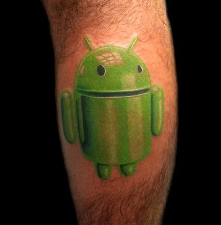 Simple Green Ink 3d Android Tattoo Dsign Idea For Men Calf