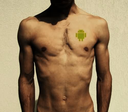 Small Green Android Tattoo Design For Men Chest