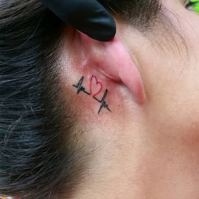 Very Small Heartbeat Love Tattoo Design For Women Back Ear