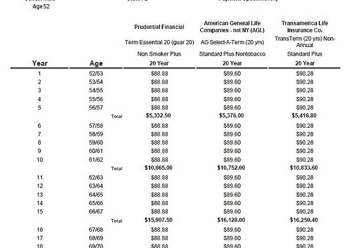 20 Year Term Life Insurance Rate Chart