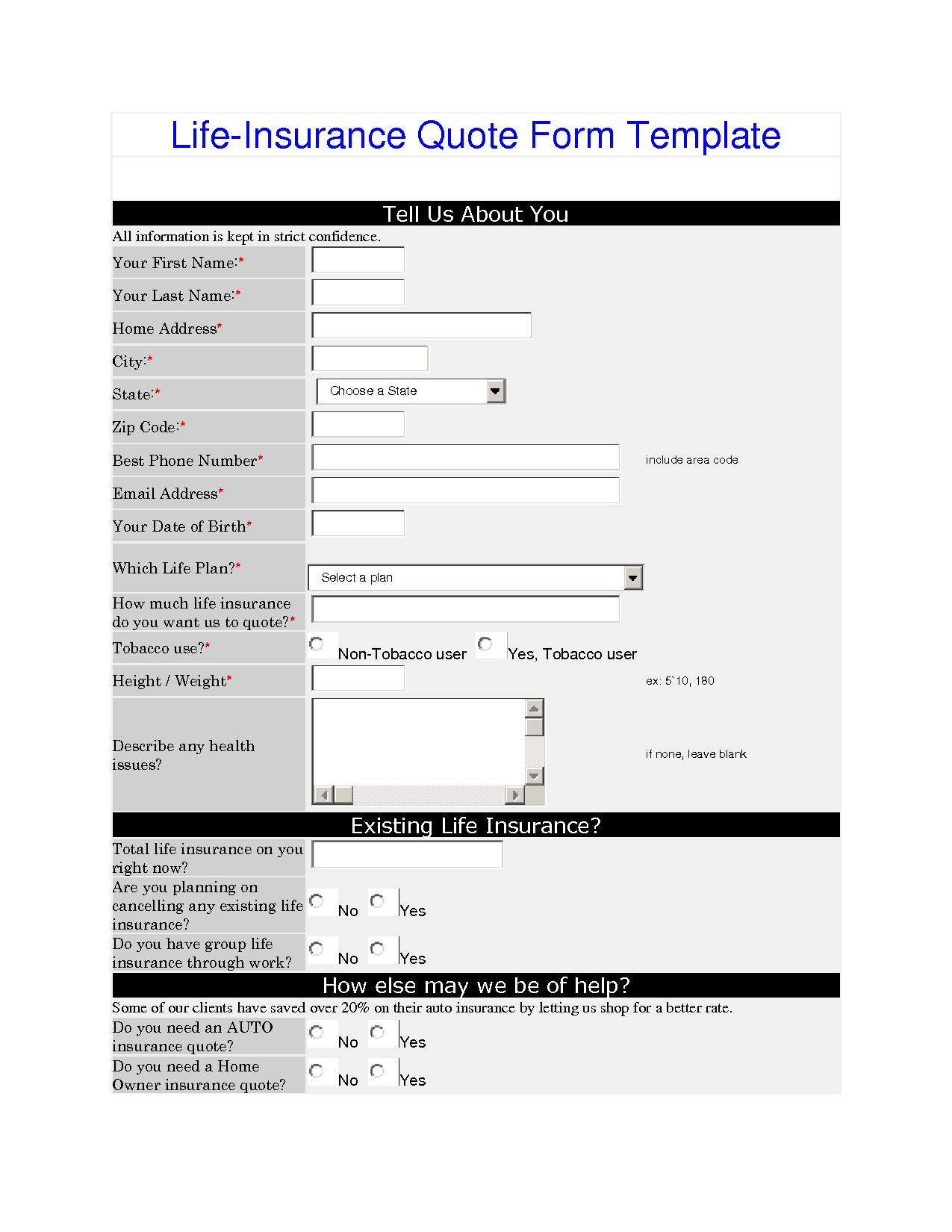 Life Insurance Quote Form 20
