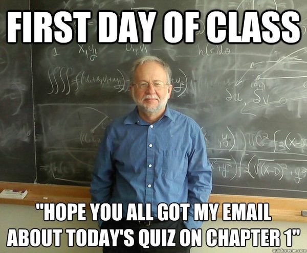Funny first day of class meme photo