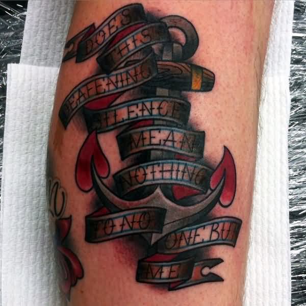 Amazing Anchor and Banner Tattoo For Men Calf or Leg