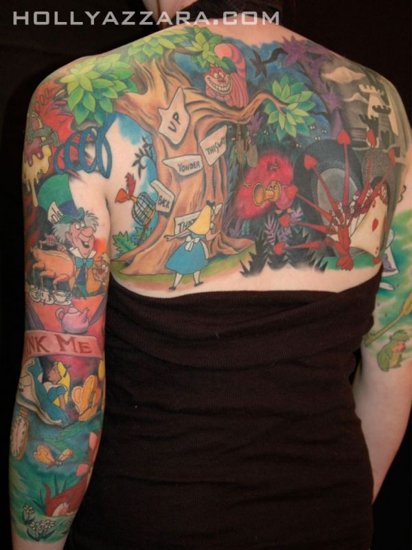 Amazing Colorful Animated Cartoon Tattoo Design For Women Upper Back and Sleeve