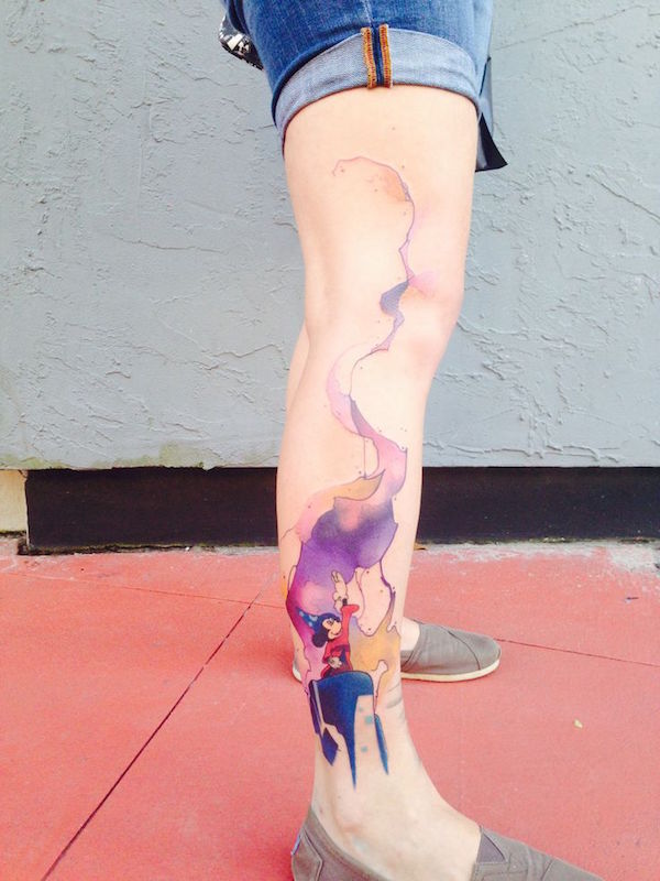 Amazing Colorful Micky Mouse Disney Animated Tattoo For Leg Sleeve