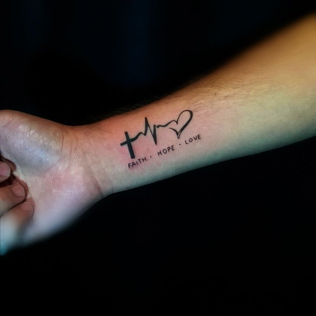 Amazing Faith Croos Hope Heartbeat Love Heart Tattoo On Men Wrist