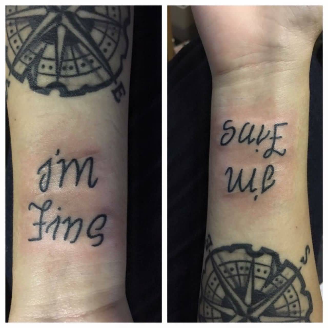Ambigram And Compass Depression Tattoo On Arm For Men