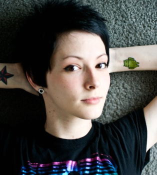 Beautiful Girl With Android Logo Tattoo On Arm