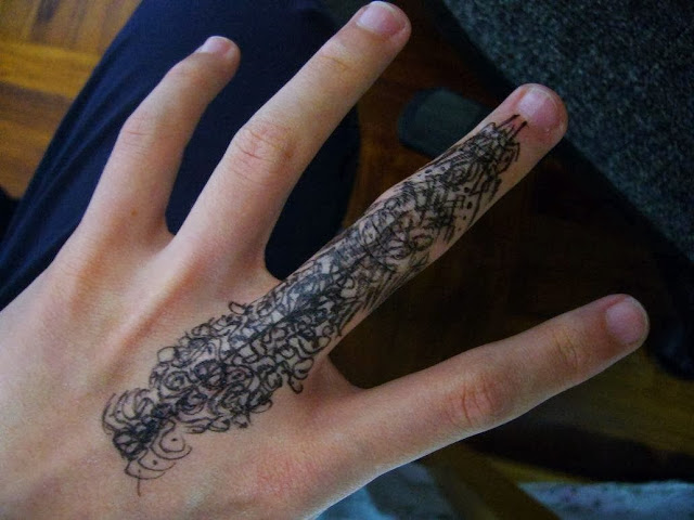 Brilliant Black Ink Index Finger Tattoo For Men