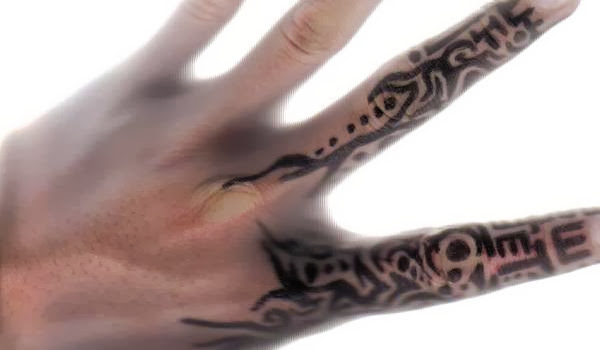 Coolest Black Ink Tribal Finger Tattoo Design For Men