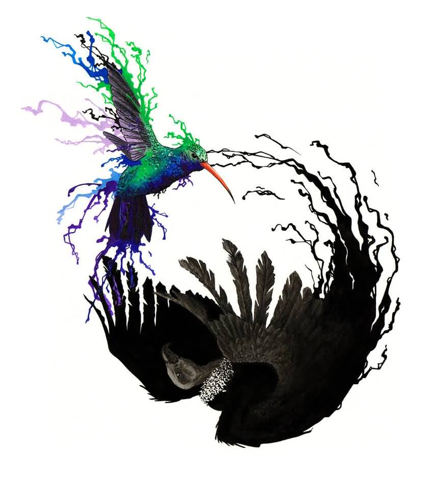 Fascinating Hummingbird Bipolar Tattoo Design Concept