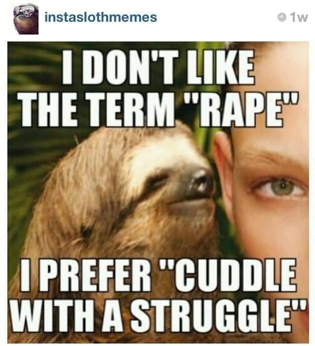 Funny Sloth Memes I don't like the term rape i prefer cuddle with a struggle