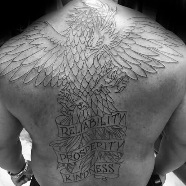 Mind Blowing Big Eagle Wings and Banner Tattoo For Men Back Bosy