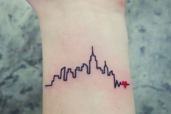 Most Amazing City Heartbeat With Small Heart Tattoo Design On Wrist