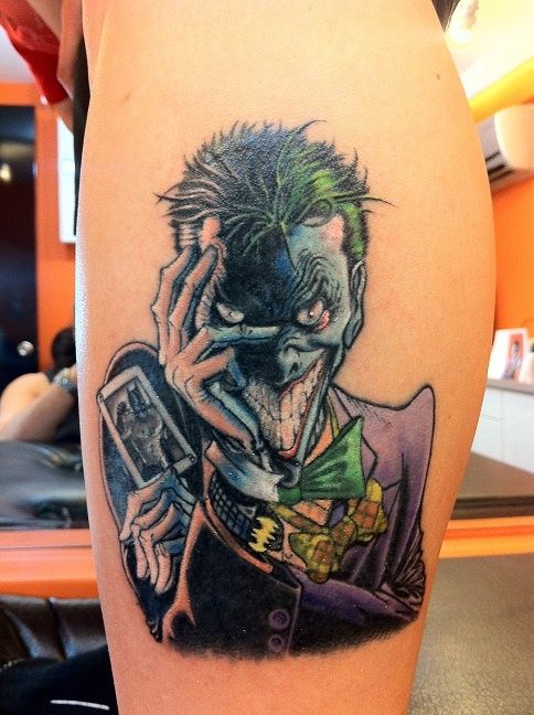 New Scary Animated Batman Joker Tattoo Design On Men Calf
