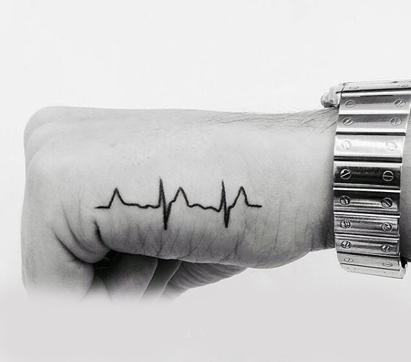 Nice Heartbeat Hand Tattoo Design For Men