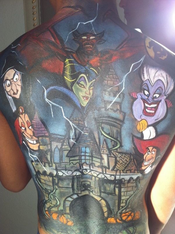 Nice Scary Animated Groovy Castle Tattoo For Women Full Back Body