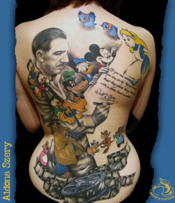 Nice Walt Disney Animated Cartoons Tattoo For Women Full Back Body