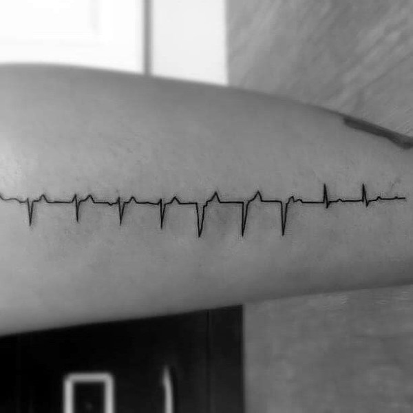 Simple Black Ink Heartbeat EKG Tattoo For Men Forearm